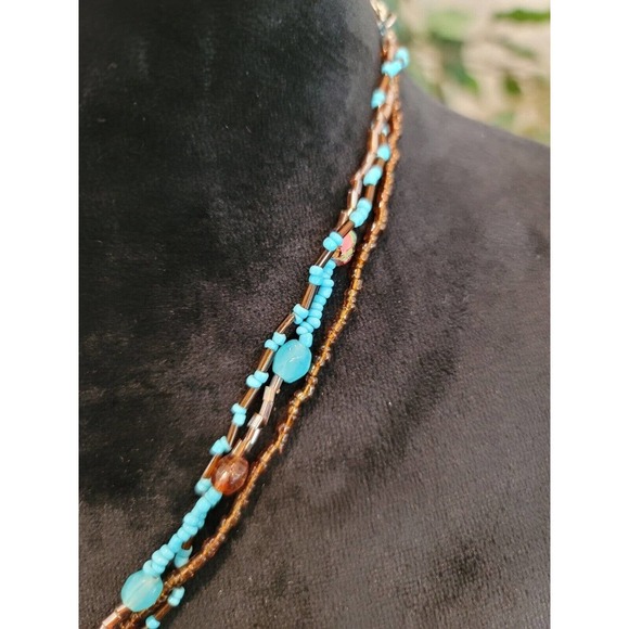 Women Fashion Brown Faux Jade Circle Turquoise Beads Pendant Lobster Clasp - Picture 2 of 6